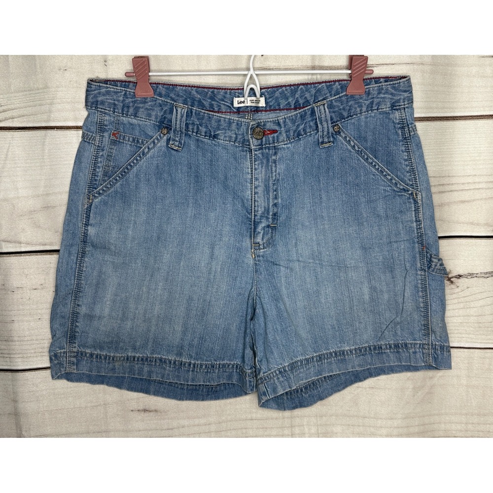 Lee Carpenter Denim Shorts Women 12 M Light Wash Blue Utility Hammer Loop Cotton